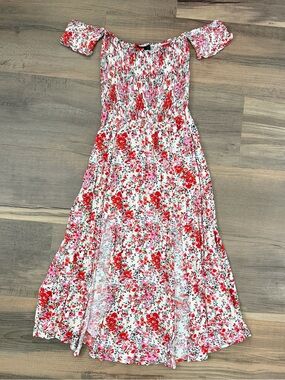Lulus View From the Meadow Cream Off-the-Shoulder Smocked Top Floral Dress - XS